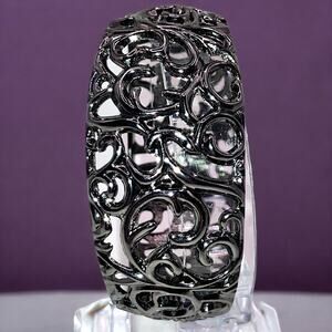 Gunmetal Floral Vine Openwork Clamper Hinged Classic Garden Party 2.75" Bracelet